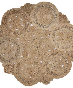 LR Home Natural Jute Round Area Rug for Home Decor - Braided Rugs for Living Room, Bedroom, Playroom - Bohemian Farmhouse Scalloped Indoor Rug - Large - Natural
