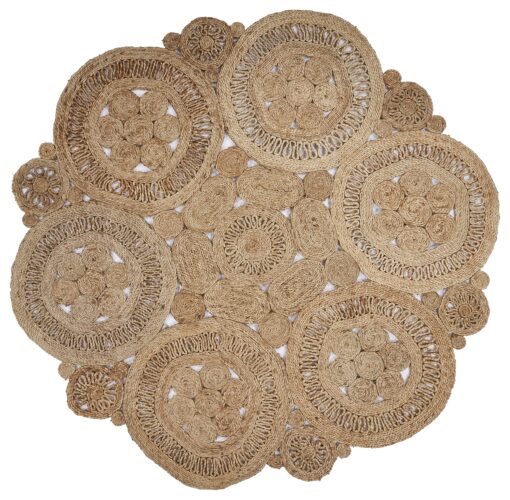 LR Home Natural Jute Round Area Rug for Home Decor - Braided Rugs for Living Room, Bedroom, Playroom - Bohemian Farmhouse Scalloped Indoor Rug - Large - Natural