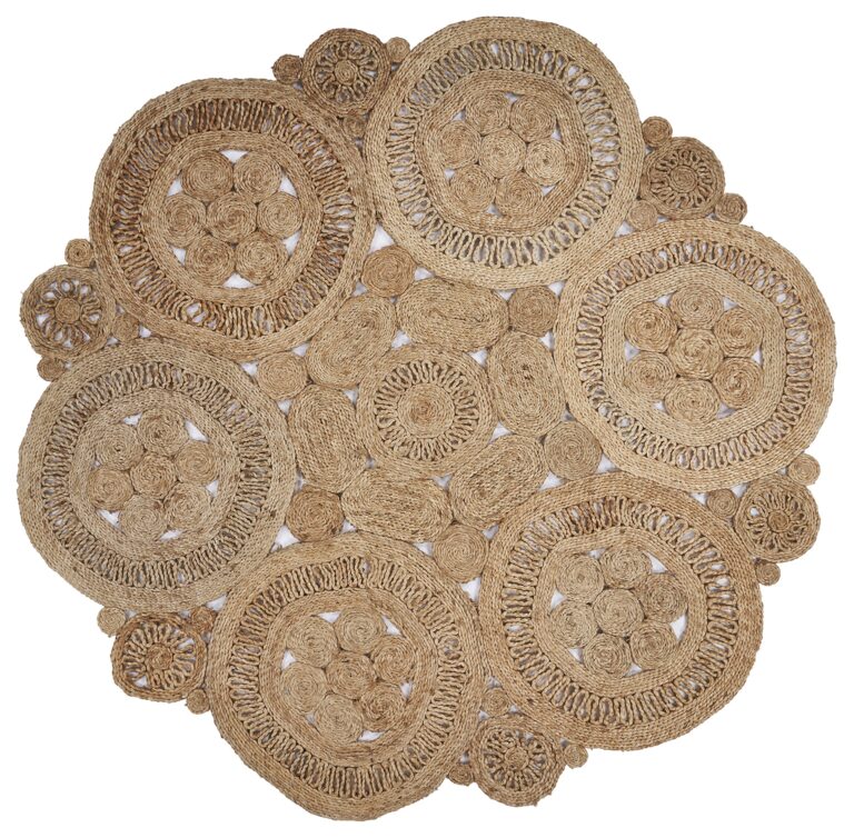 LR Home Natural Jute Round Area Rug for Home Decor - Braided Rugs for Living Room, Bedroom, Playroom - Bohemian Farmhouse Scalloped Indoor Rug - Large - Natural