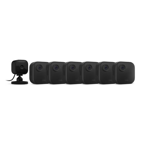 Blink Outdoor 4 (4th Gen) + Blink Mini – Smart security camera, two-way talk, HD live view, motion detection, set up in minutes, Works with Alexa – 6 camera system + Mini (Black)