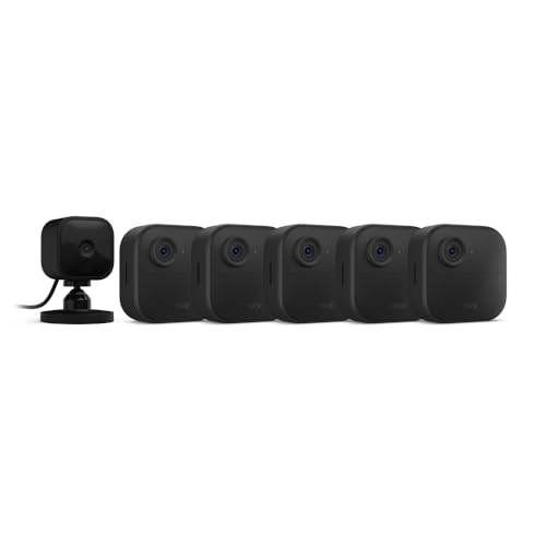 Blink Outdoor 4 (4th Gen) + Blink Mini – Smart security camera, two-way talk, HD live view, motion detection, set up in minutes, Works with Alexa – 5 camera system + Mini (Black)
