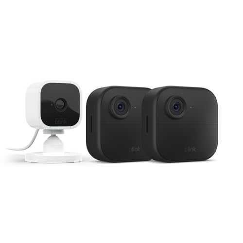 Blink Outdoor 4 (4th Gen) + Blink Mini – Smart security camera, two-way talk, HD live view, motion detection, set up in minutes, Works with Alexa – 2 camera system + Mini (White)