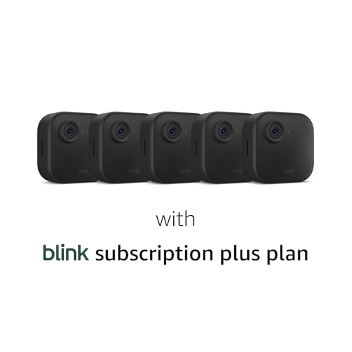 Blink Outdoor 5 camera system (4th Gen) With 1-Year Subscription – Wire-free smart security camera, two-year battery life, HD live view, person detection, Works with Alexa