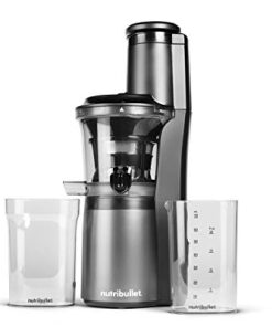 nutribullet Slow Juicer, Slow Masticating Juicer Machine, Easy to Clean, Quiet Motor & Reverse Function, BPA-Free, Cold Press Juicer with Brush, 150 Watts, Charcoal Black, NBJ50300, 24-oz