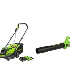 Greenworks 24V 13" Brushless Lawn Mower, Blower, 4.0Ah USB Battery and Charger Included