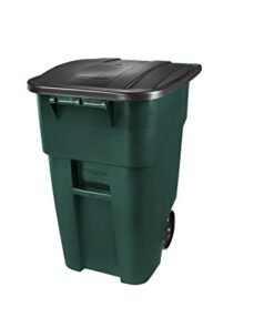 Rubbermaid Commercial Products BRUTE Rollout Heavy-Duty Wheeled Trash/Garbage Can, 50-Gallon, Dark Green, for Restaurants/Hospitals/Offices/Warehouses/Garage