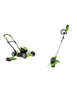 Greenworks 40V 19" Brushless Cordless Electric Lawn Mower, String Trimmer, 4.0Ah Battery and Charger