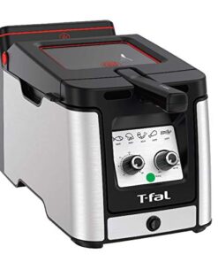 T-fal Deep Fryer with Basket, Electrics Stainless Steel 3.5 Liter Oil Capacity, 2.6 Pound Food Capacity 1800 Watts Easy Clean, Temp Control, Digital Timer, Oil Filtration, Dishwasher Safe Parts Silver