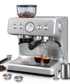 Espresso Machine with Built-in Grinder,Professional 15 Bar Espresso Maker with Milk Frother Steam Wand,Stainless Steel Espresso Coffee Machine with Removable Water Tank for Cappuccino, Latte