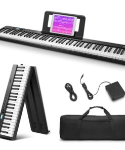 Eastar EP-10 Beginner Foldable Digital Piano 88 Key Full Size Semi Weighted Keyboard, Bluetooth Portable Electric Piano with Piano Bag
