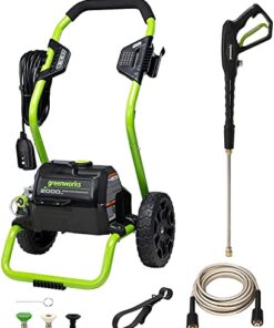 Greenworks 2000 PSI (13 Amp) Electric Pressure Washer (Wheels For Transport / 20 FT Hose / 35 FT Power Cord) Great For Cars, Fences, Patios, Driveways