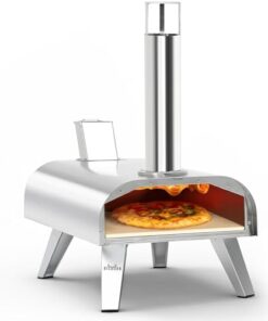 BIG HORN OUTDOORS Pizza Ovens Wood Pellet 12” Pizza Oven Cooking Pizza Maker Portable Stainless Steel Pizza Grill, Silver Portable Party use
