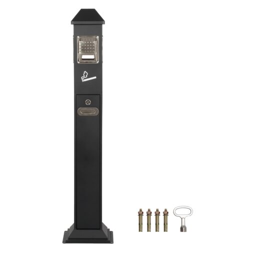 lukar Commercial Butt Receptacles Metal Butt Container Heavy Duty Ash Disposal Outdoor Vertical Trash Can for Patios Gardens Hotels Pubs Offices(Black)