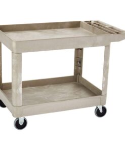 Rubbermaid Commercial Products Heavy Duty 2-Shelf Utility/Service Cart, Medium, Lipped Shelves, Storage Handle, 500 lbs. Capacity, Beige, for Warehouse/Garage/Cleaning/Maintenance