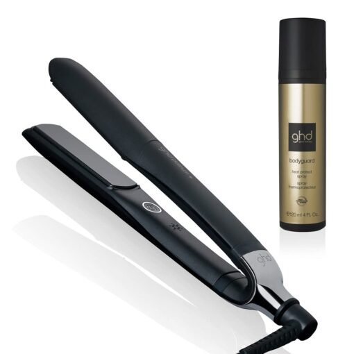 ghd Platinum Styler Essentials Duo ― Platinum+ 1" Flat Iron Hair Straightener (White) with Bodyguard Heat Protection Spray for Hair (4 fl. oz.)