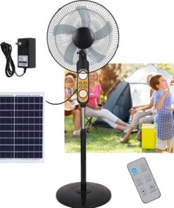 HSPLXYT Solar Fan/Oscillating Fans/Standing Fan/Camping Fans/Pedestal Fan, With Solar Panel, 18000mah Battery, 4 Speeds, Height-Adjustable, Indoor/Outdoor Use