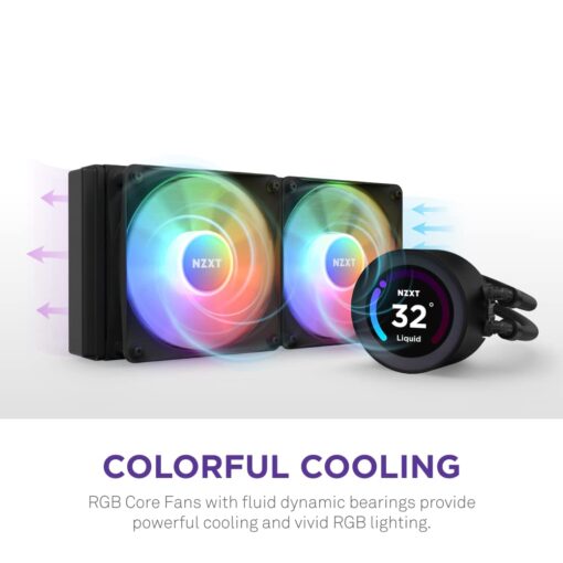 NZXT Kraken Elite 280 RGB - RL-KR28E-B1 - 280mm AIO CPU Liquid Cooler - Customizable 2.36" LCD Display for Images, Performance Metrics - High-Performance Pump - 2 x F140 RGB Core Fans - Black - Image 5