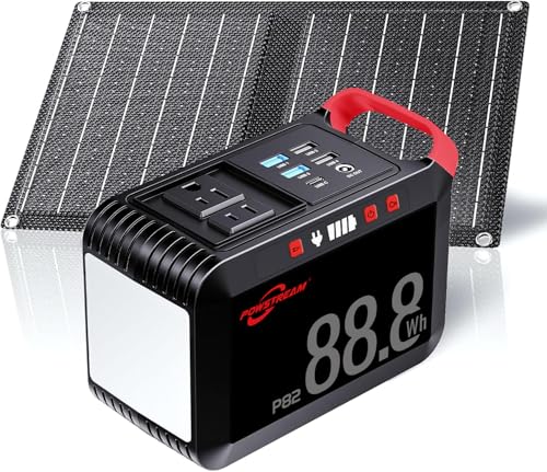 POWSTREAM 88.8Wh Portable Power Station with AC Outlet 120W Peak, 24000mAh Solar Generator with Foldable 21W Panels Included, Solar Powered Power Bank for Outdoor Camping Home Backup Emergency RVs