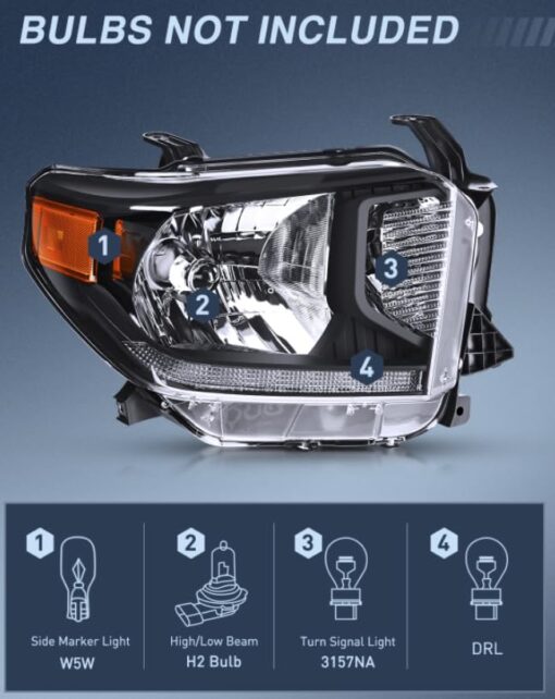 Nilight Headlight Assembly Compatible with 2014 2015 2016 2017 2018 2019 2020 2021 Toyota Tundra Black Housing Amber Reflector Clear Lens Headlamps Replacement - Image 8