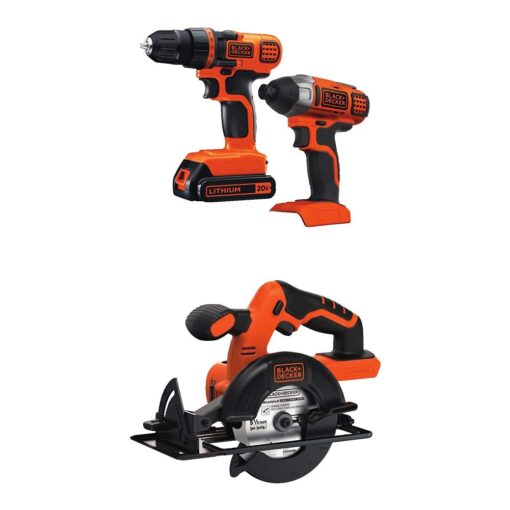 BLACK+DECKER BDCCS20B 20-volt Max Circular Saw Bare Tool, 5-1/2-Inch with Black & Decker 20V MAX Drill/Driver Impact Combo Kit