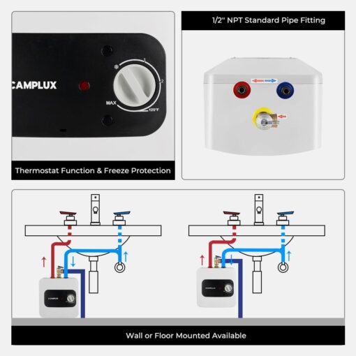 CAMPLUX Mini Tank Electric Water Heater 1.3 Gallons Hot Water Heaters 120V, Under Sink Water Heater with Cord Plug 1.44kW - Image 2