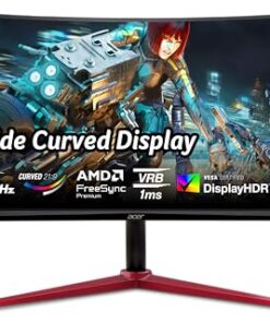 Acer Nitro 34" UWQHD 3440 x 1440 1500R Curved PC Gaming Monitor | AMD FreeSync Premium | Up to 180Hz Refresh | 1ms (VRB) | 400nit | DisplayHDR 400 | 1 x DP 1.4 & 2 x HDMI 2.0 | XZ342CU Vbmiiphx