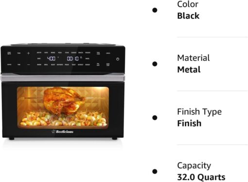 Beelicious® Pro 32QT Extra Large Air Fryer, 19-In-1 Air Fryer Toaster Oven Combo with Rotisserie and Dehydrator, Digital Convection Oven Countertop Airfryer Fit 13" Pizza, 1800w (Black) - Image 2