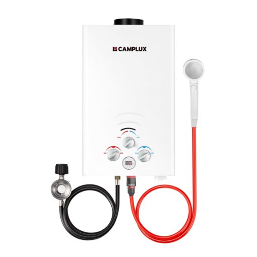 CAMPLUX Propane Water Heater, 2.11GPM Portable Water Heater for Camping, 55,000 BTU Portable Hot Water Heater Outdoor, BW211, White