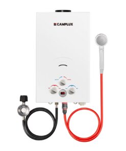 CAMPLUX 2.64 GPM Propane Portable Gas Water Heater, 68,000 BTU Outdoor Tankless Camping Water Heater with Digital Display, White