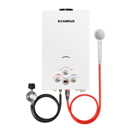 CAMPLUX 2.64 GPM Propane Portable Gas Water Heater, 68,000 BTU Outdoor Tankless Camping Water Heater with Digital Display, White