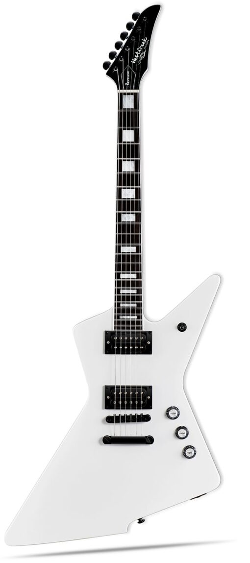 WestCreek Revenge Solid Body Electric Guitar, Heavy Metal Guitar, Right Handed, Heavy Metal Pickups, Rounded End Jumbo Frets, Bone nut, Rosewood Fretboard, Mahogany Body (White)…
