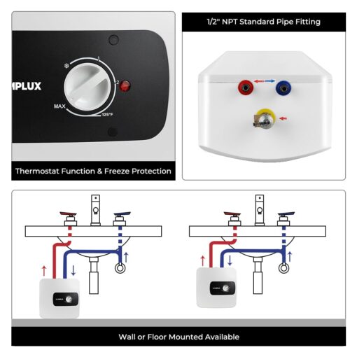 CAMPLUX Hot Water Heater 4 Gallon, On-demand Water Heater Electric Water Heaters with Cord Plug 1.44kW at 120 Volts - Image 3