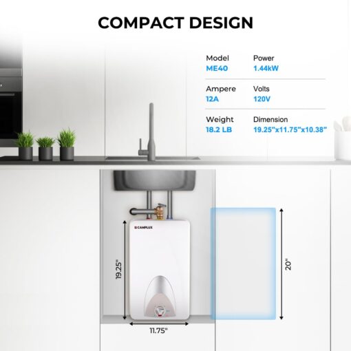 CAMPLUX Electric Mini-Tank Water Heater ME40 4.0 Gallons, Point of Use No Wait for Hot Water Under Kitchen Sink 120V 1440W, Wall or Floor Mounted, UL Listed - Image 5