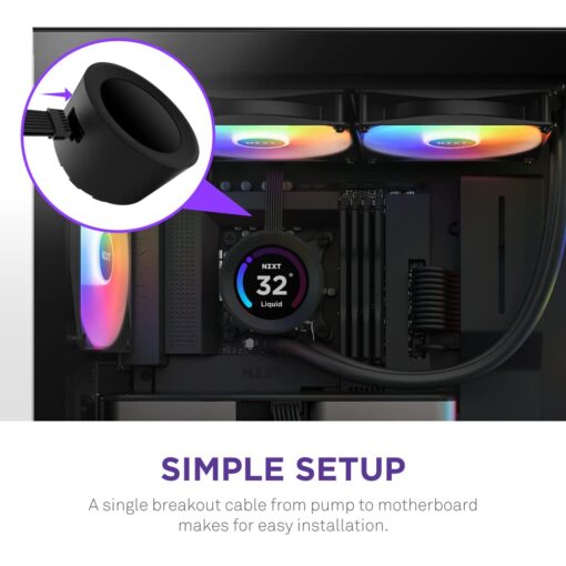 NZXT Kraken Elite 280 RGB - RL-KR28E-B1 - 280mm AIO CPU Liquid Cooler - Customizable 2.36" LCD Display for Images, Performance Metrics - High-Performance Pump - 2 x F140 RGB Core Fans - Black - Image 4