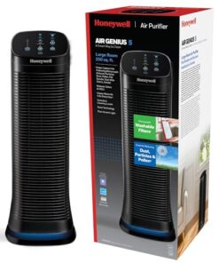 Honeywell Air Genius 5 Air Purifier with Permanent, Washable Filter, for Large Rooms, Reduces Smoke, Wildfire Smoke, Dust, Pollen, Pet Dander and More, Black, HFD320