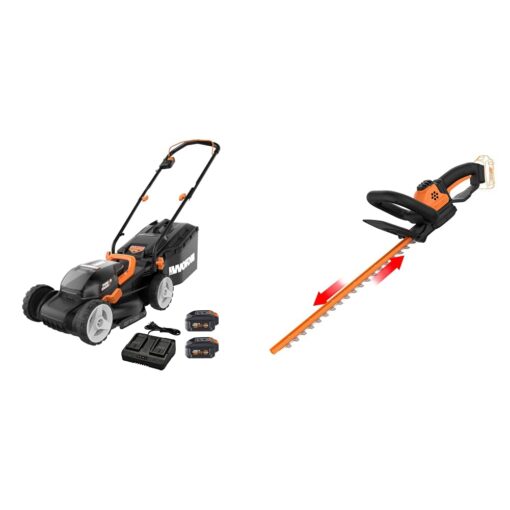 Worx WG779 40V Power Share 14" Cordless Lawn Mower + WORX WG261.9 20V Power Share 22" Cordless Hedge Trimmer