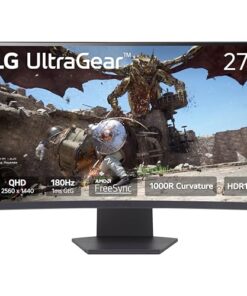 LG 27GS60QC-B Ultragear Curved Gaming Monitor 27-Inch QHD (2560x1440) 180Hz 1ms 1000R AMD FreeSync HDR10 HDMIx2 DisplayPort Borderless Design Black Stabilizer DAS Crosshair FPS Counter - Black