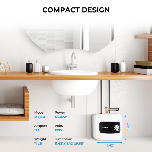 CAMPLUX Mini Tank Electric Water Heater 1.3 Gallons Hot Water Heaters 120V, Under Sink Water Heater with Cord Plug 1.44kW - Image 4