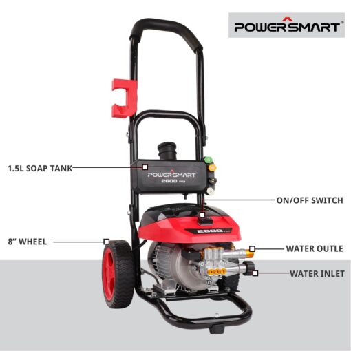 PowerSmart Electric Pressure Washer 2600 MAX PSI, 1.2 GPM, 1.5L Soap Tank, Metal Spray Wand, 5 Nozzle Set for Cars, Patio, Decks, and Fences (DB1002) - Image 5