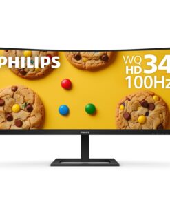 Philips 346E2CUAE 34'' Curved Frameless, UltraWide QHD 3440x1440,100Hz, 121% sRGB, 1ms MPRT, USB-C Charging, MultiView PIP/PBP, Height Adjustable, 4Yr Advance Replacement, Black