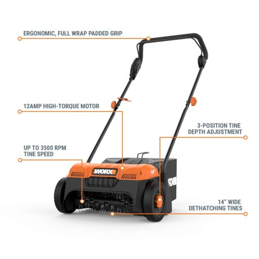 WORX WG850 12 Amp 14 Inch Corded Electric Dethatcher, Black - Image 6