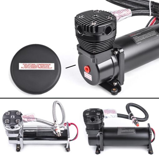 ZHSYMX Heavy Duty 200 PSI Air horn Compressor Dual Value Pack, 3/8 NPT Train Horn/Air Ride Compressor, Fittings for 12V Train/Truck/Car,Air Suspension horn Compressor BLACK - Image 2