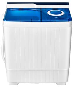 COSTWAY Portable Washing Machine Twin Tub 26 Lbs Capacity, 18 Lbs 8 Lbs Spinner, Compact Control Knobs Timer Function, Drain Pump, Laundry washer, for Apartment RV, Blue