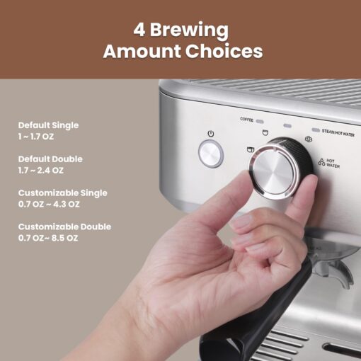 Gevi EzBru 1000 Barista-Level Express Espresso Machine, One-Dial Operation with Customizable Brewing Temperature and Shot Volume, Stainless Steel Cappuccino & Latte Machine with Powerful Milk Frother - Image 4