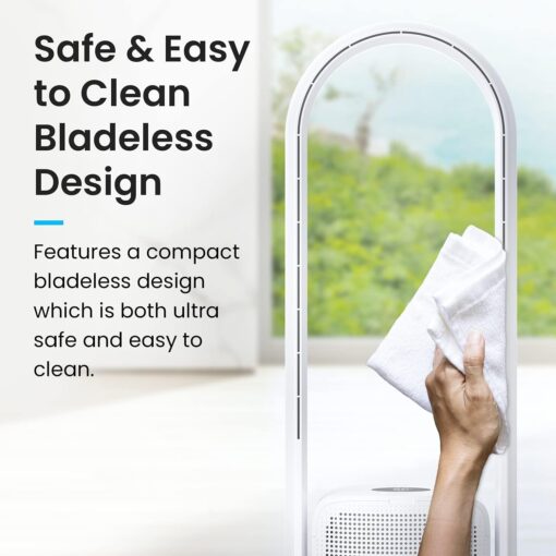 U ULTTY Bladeless Tower Fan and Air Purifier in one, True HEPA Filter 99.97% Smoke Dust Pollen Dander, Oscillating Tower Fan with Remote Control CR022D, White - Image 7