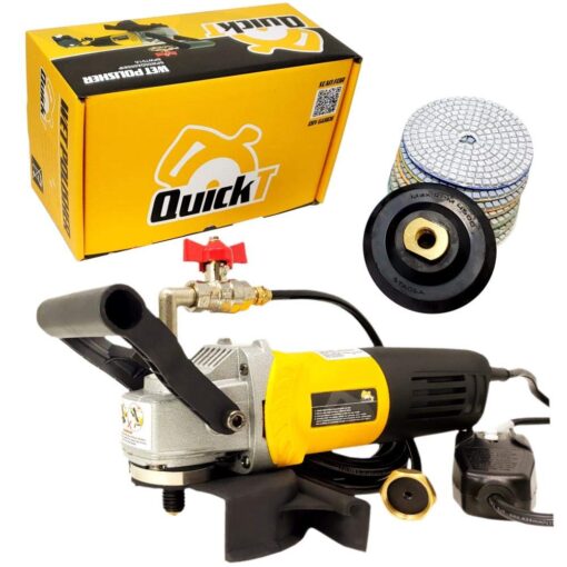 QuickT SPW702A Concrete Countertop Wet Polisher Variable Speed Grinder Sander Granite Stone Polisher Polishing Fabrication Tools Kit - 4" Diamond Polishing Pads for Concrete Granite Marble Tile Polish