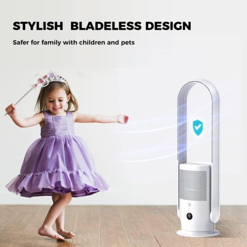 U ULTTY Bladeless Tower Fan and Air Purifier in one, True HEPA Filter 99.97% Smoke Dust Pollen Dander, Oscillating Tower Fan with Remote Control CR022D, White - Image 8