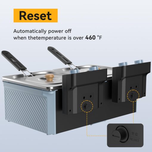 Commercial Deep Fryer w/ 2 Baskets & Lids, 21.2QT Large Electric Fryer, Double Oil Fryer for Chicken/Fish, w/ 30-Min Timer, Adjustable Temp, Safety Lock, Overheat Reset, 3400W for Home/Restaurant Use - Image 6