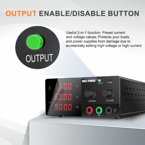 NICE-POWER DC Power Supply Variable, 15V 60A 900W High Power Bench Power Supply with Encoder Knob and Output Switch, Lab Adjustable Switching Regulated Power Supply for Repair/Test - Image 5