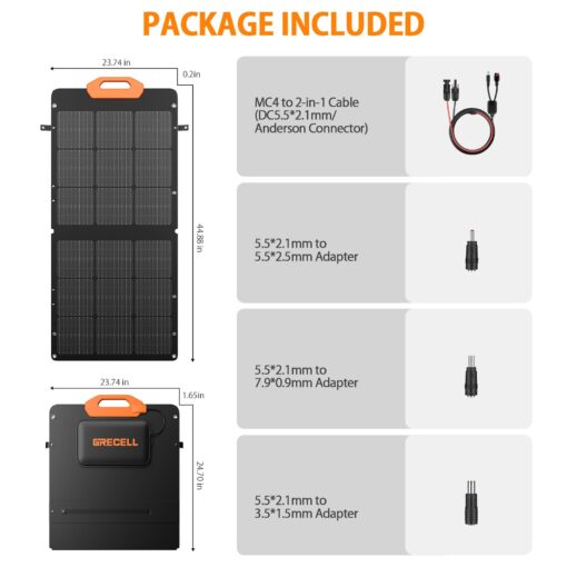 GRECELL 100W Solar Panel for Power Station Generator, 21.5V Portable Foldable Solar Panel with Fast Charger and Adjustable Kickstand Solar Cell Charger for Outdoor Camping RV Van Travel - Image 2